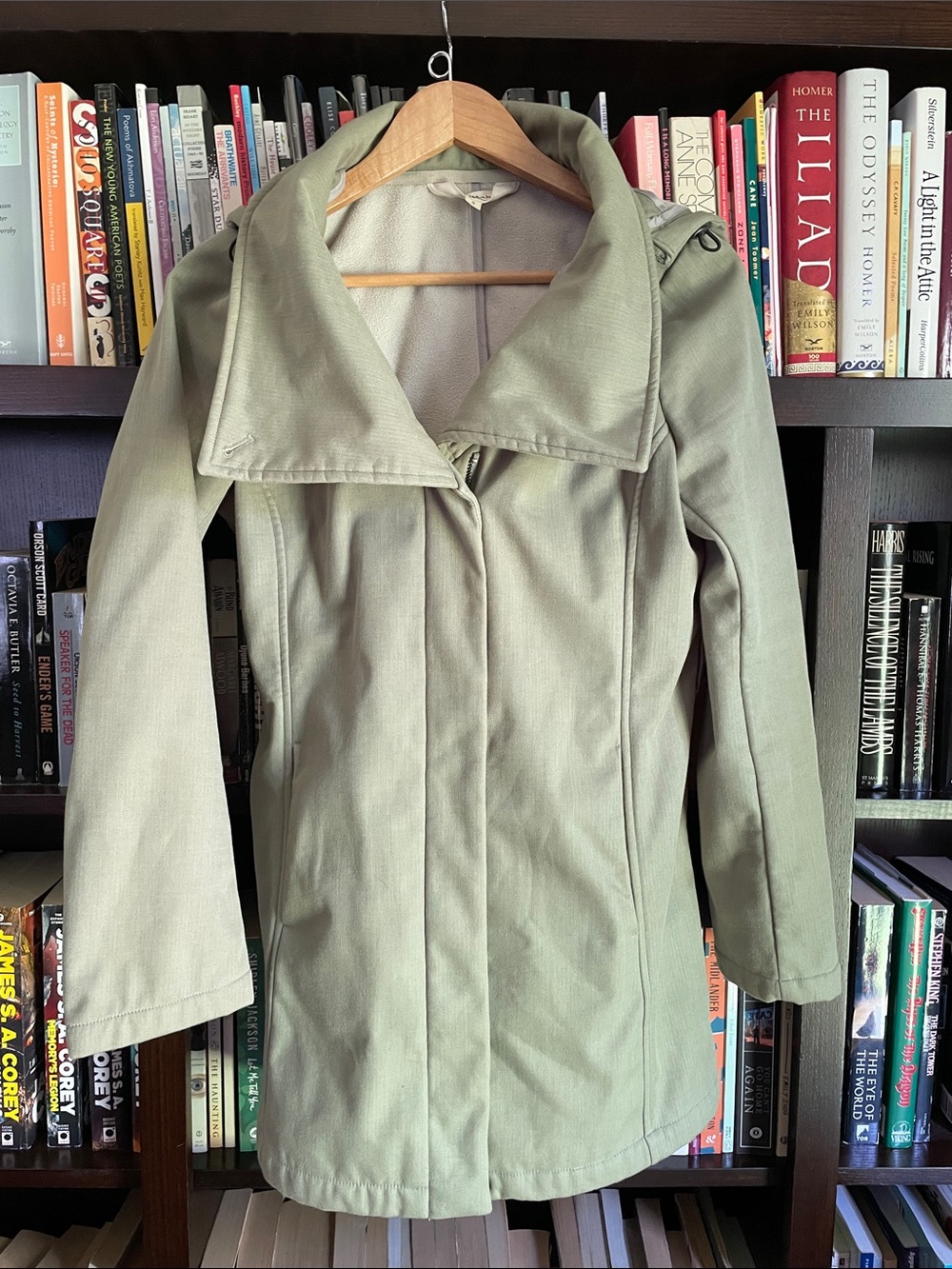 Women's Mia Melon Everglades Olive Green Rain Coat with Wide Collar